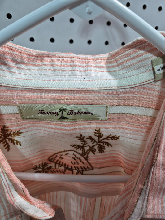 Coral/White Striped Tommy Bahama Long Sleeve Button Shirt, L
