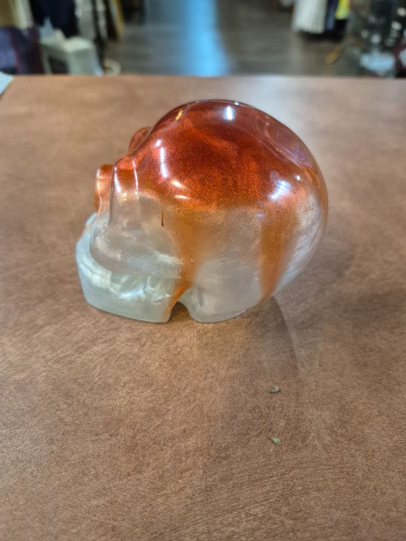 Pearl White & Red Handmade Resin Skull Decoration, 3" × 4" × 3"