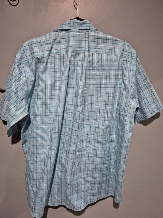 Blue LL Bean Short Sleeve Button Shirt, L Traditional Fit