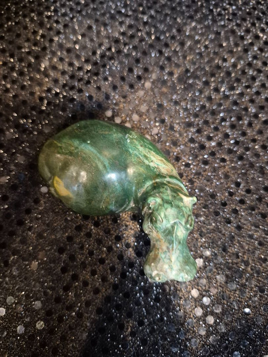 Green Signed Serpentine Hippopotamus Sculpture, 3.5" × 1.5"
