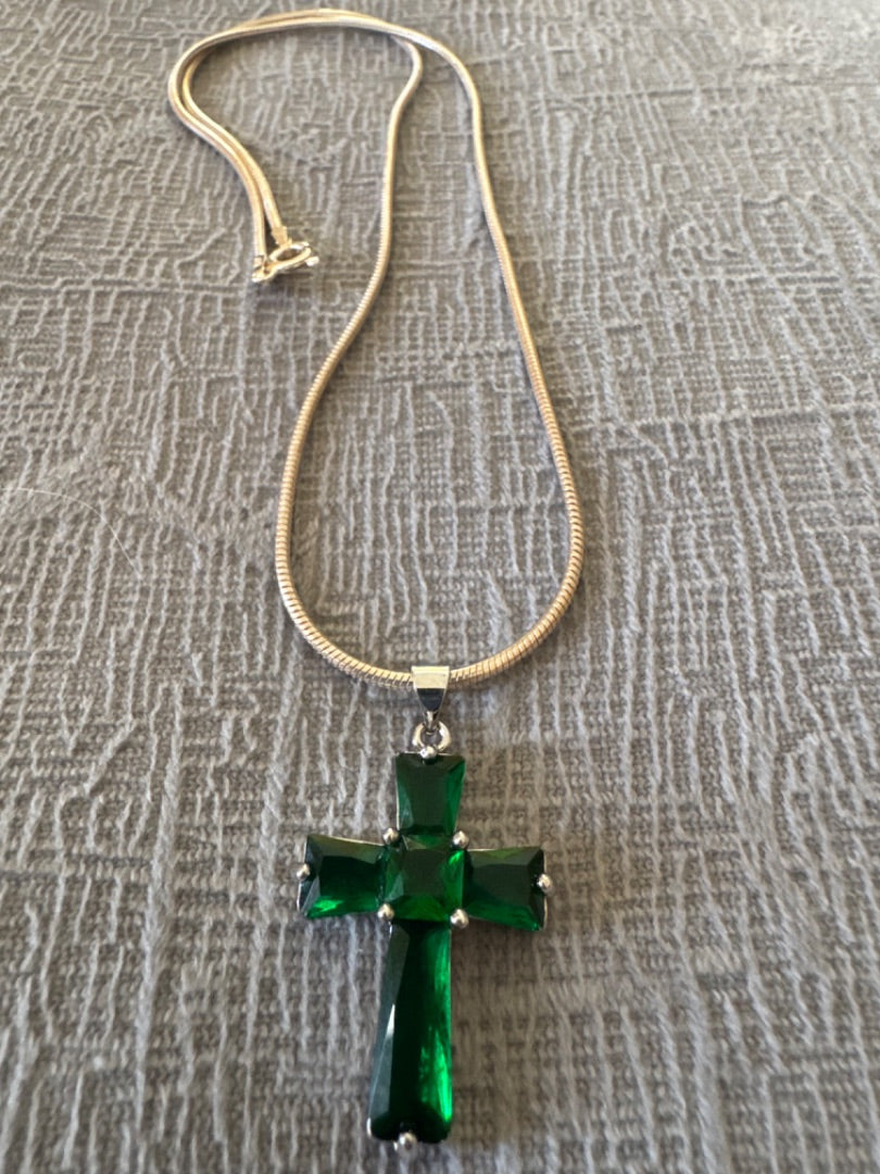 925 Emerald Cross Necklace