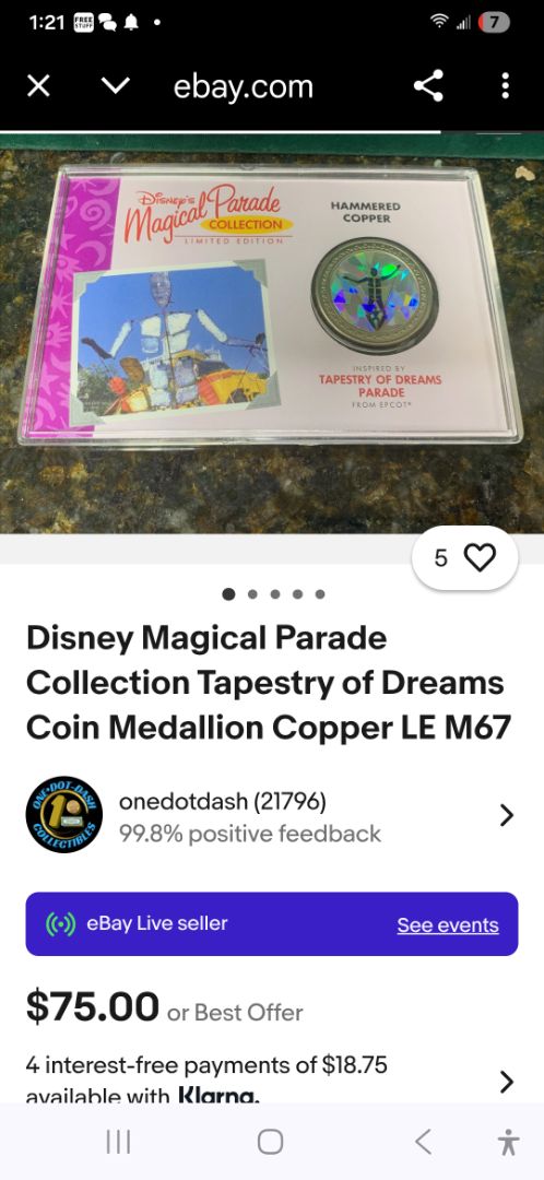 Silver Walt Disney Walt Disney Coin, small