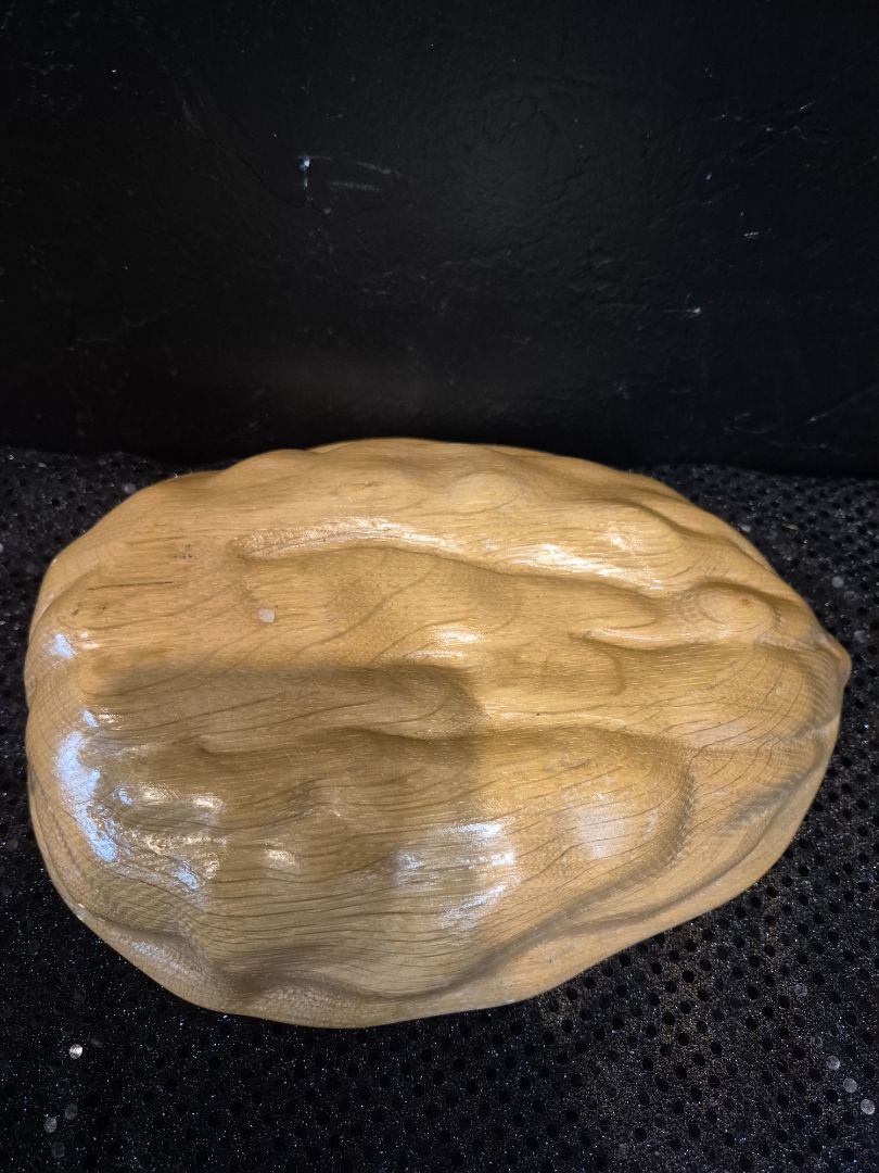 Hand Carved Walnut Shaped Nut Bowl, 10.5" × 8"
