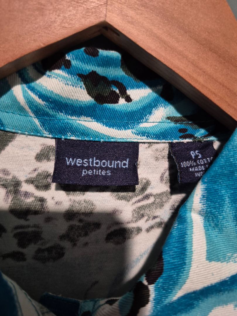 Blue Animal Print Westbound Petites 3/4 Sleeve Jacket, PS