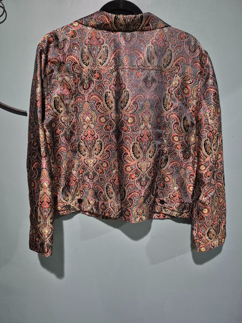 Chico's Brocade Gold Metallic Button down Top sz 2