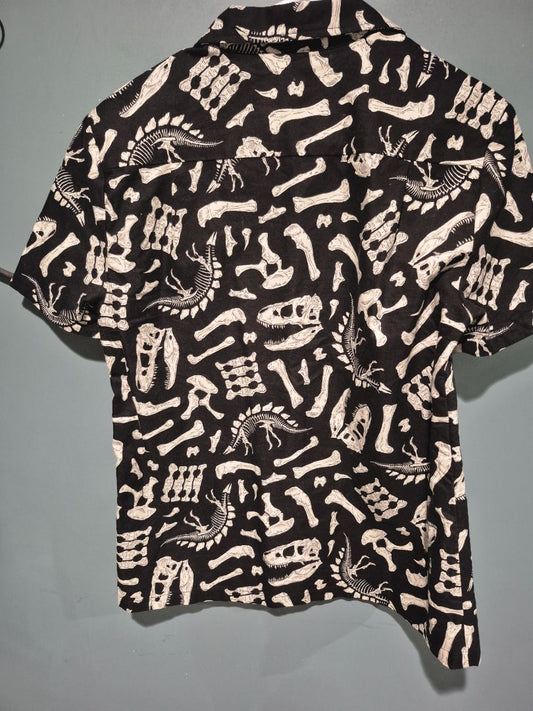Black & White Dangerfield Dinosaur Bones Short Sleeve Button Shirt, 8
