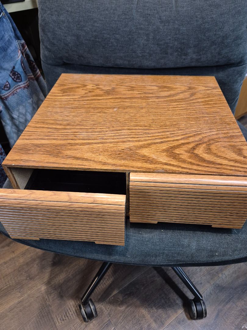 Faux Wood VHS VCR Storage Box, As Is, Holds 24 Tapes, 17" × 16" × 5"