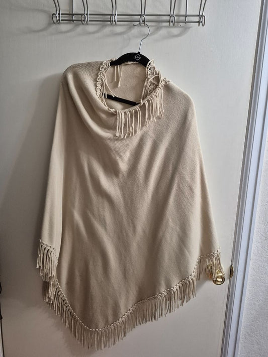 Beige Fringed Knit Wrap