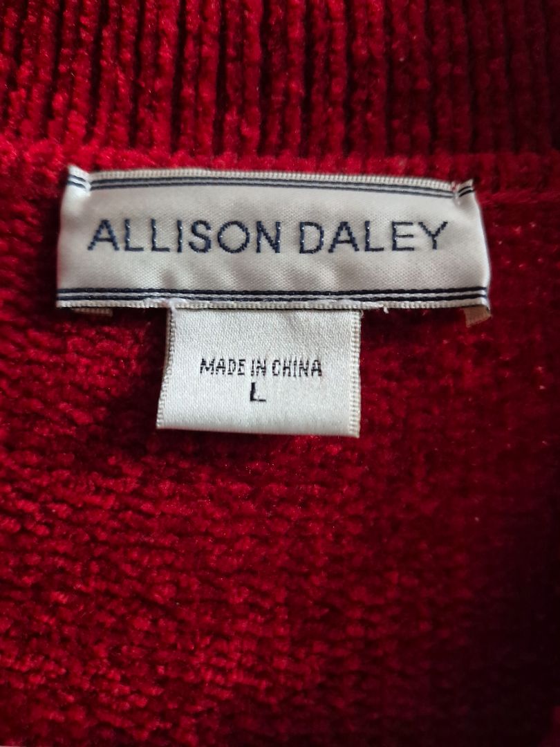 Red Allison Daley Full Zip Holiday Cadigan, L