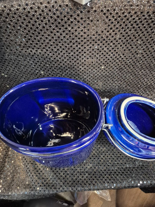 Cobalt Blue Vintage Ceramic Canister, 7" × 5" × 7.5"