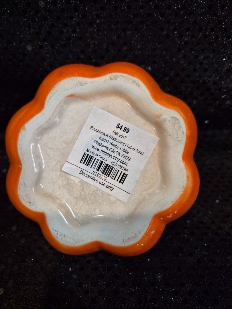 Orange w/Brown Stem Hobby Lobby Ceramic Pumpkin Decor, 4.5" × 3.5"
