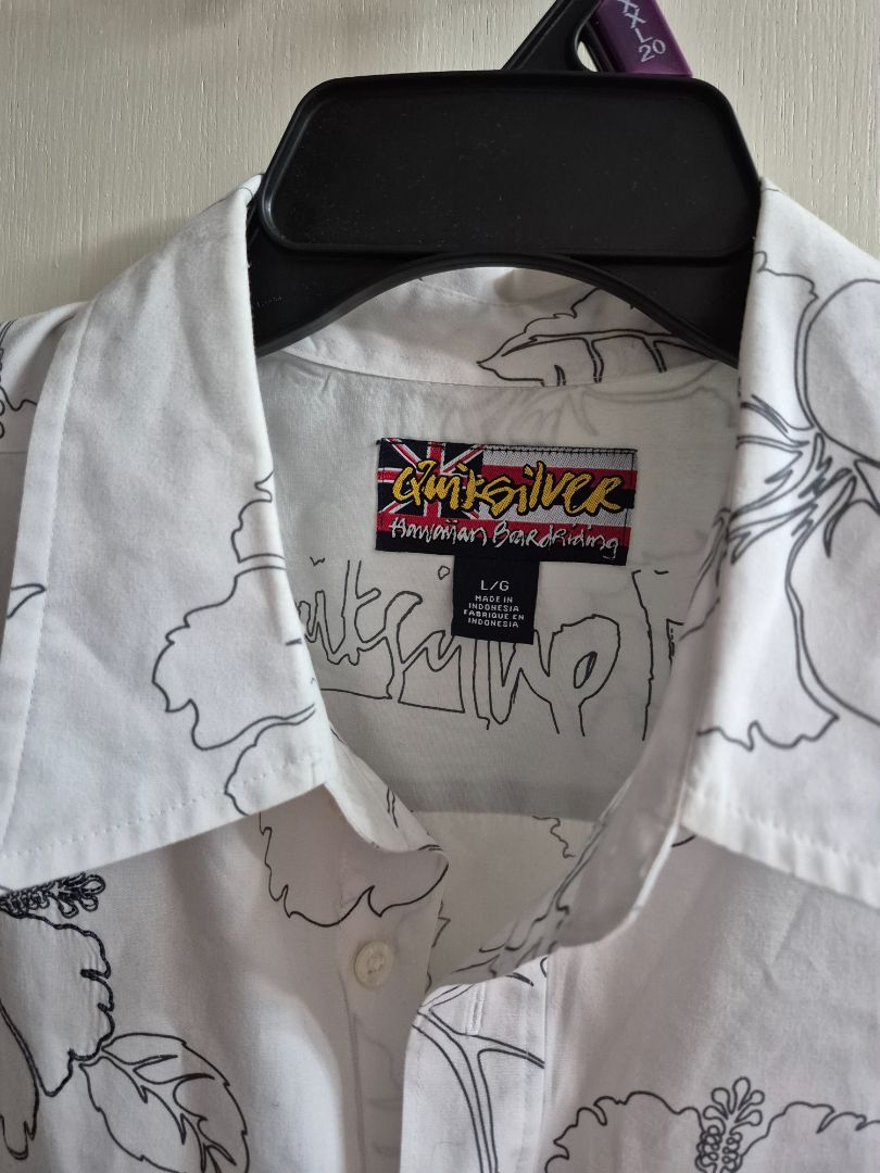 White Quicksilver Hawaiian Shirt, L