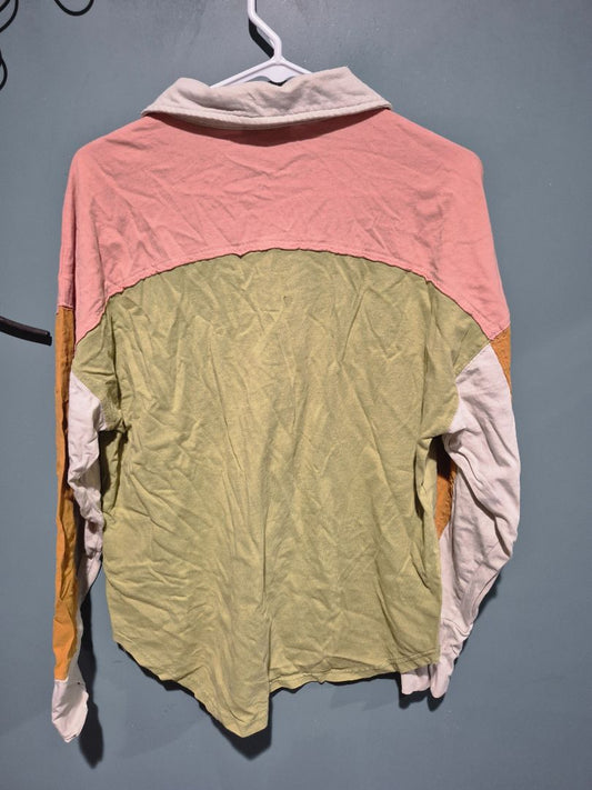 Polagram yellow/green/pink colorblock long sleeve shirt, S