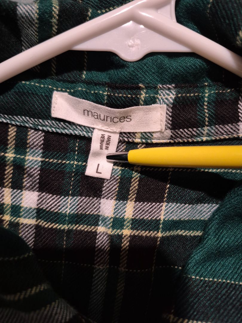 Green Plaid Maurice Long Sleeve Button Flannel Shirt, L