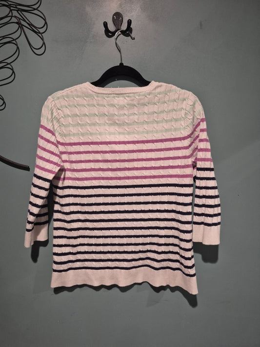 White w/Black, Pink, & Green Stripes Croft & Barrow 3/4 Sleeve Sweater, L