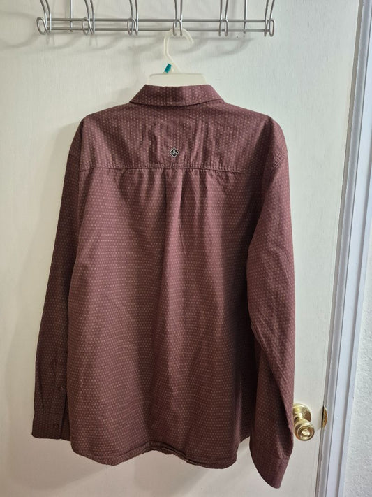 Brown Pattern Prana Long Sleeve Button Shirt, XL