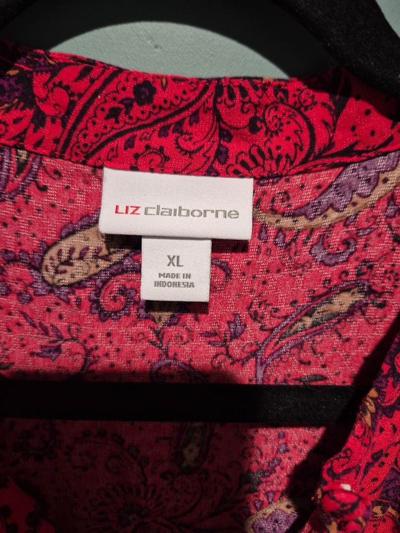Red Paisley Liz Claiborne Long Sleeve Shirt, XL