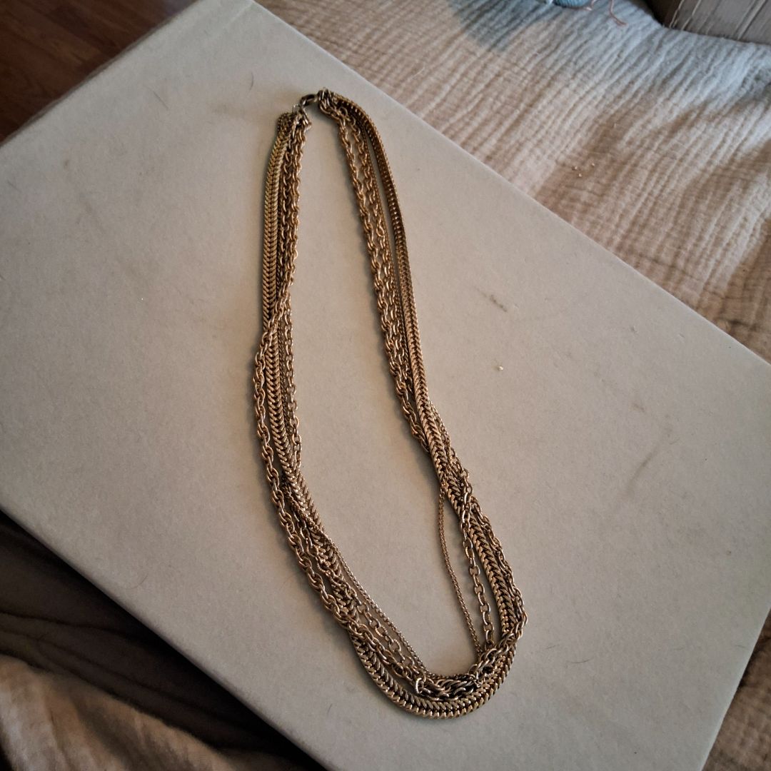 Vintage Four-Strand, Gold-Tone Multi-Chain Necklace - 22" - Different Styles and Textures - 1970s Fashion