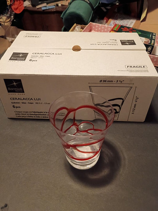 Bormioli Handmade Red stripe glasses NIB