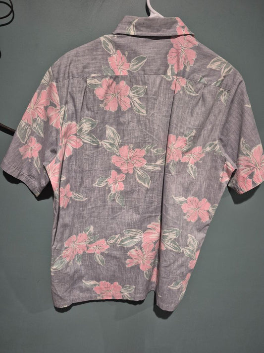 Grey/Pink Cooke Street Honolulu Hawaiian Shirt, L
