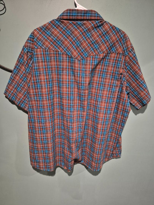 Red/Blue Plaid Wrangler Short Sleeve Snap Down Shirt, 2 XL
