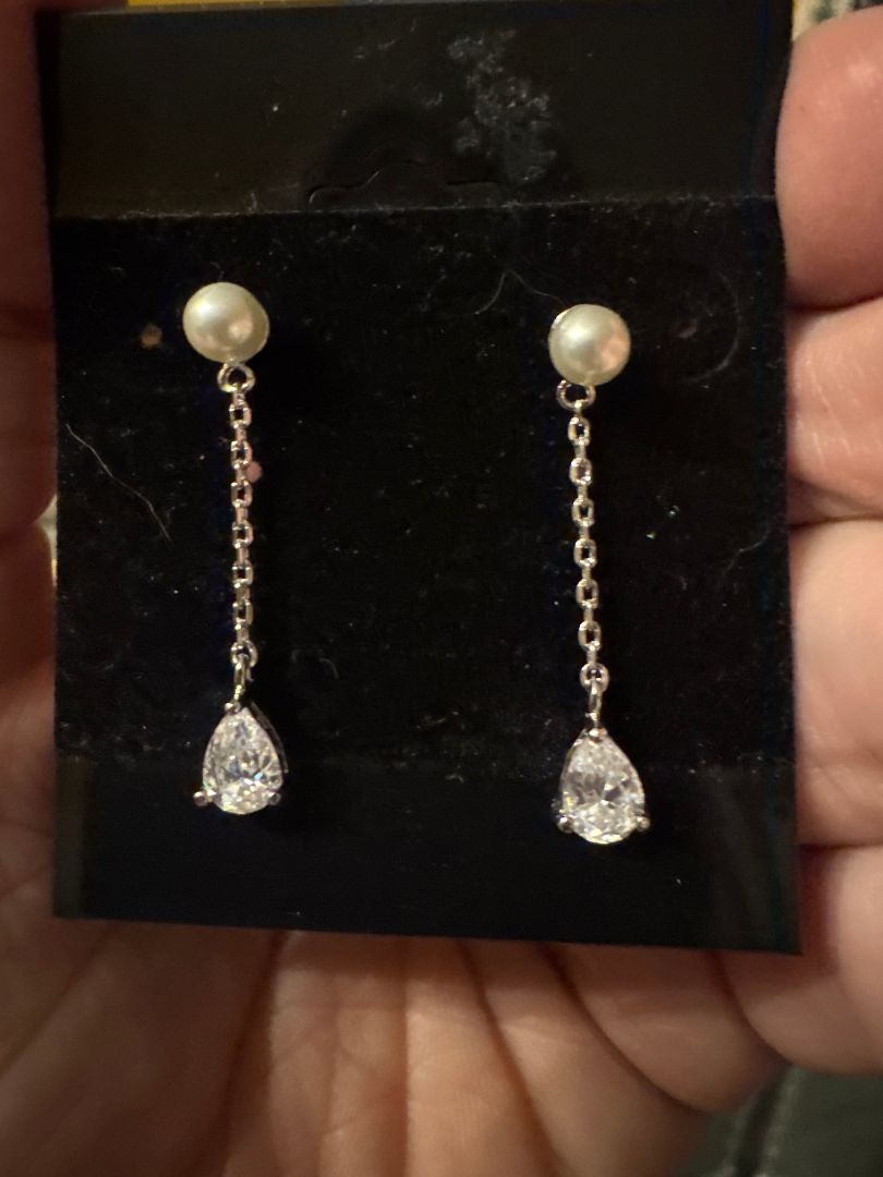 Pearl & Swarofski Drop Post Earrings