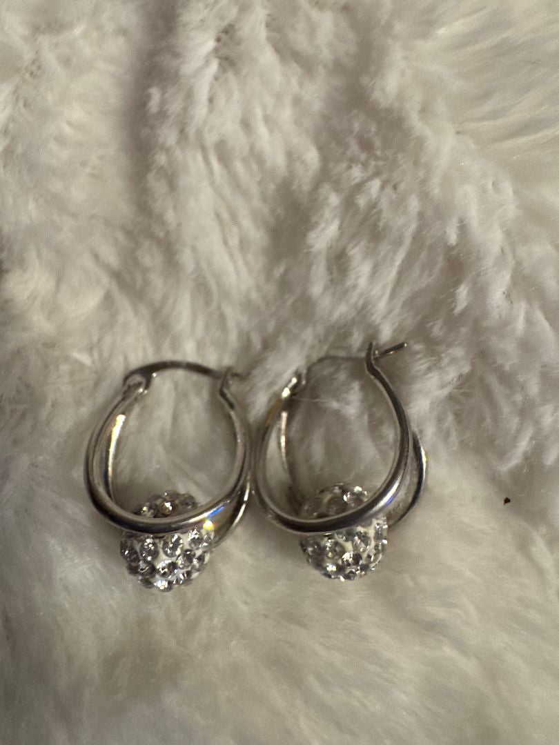 Silver-Tone Crystal Ball Hoop Earrings