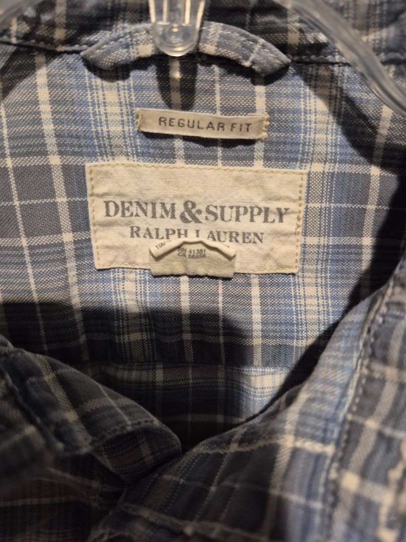 Blue/Grey Plaid Ralph Lauren Long Sleeve Button Shirt, S/P