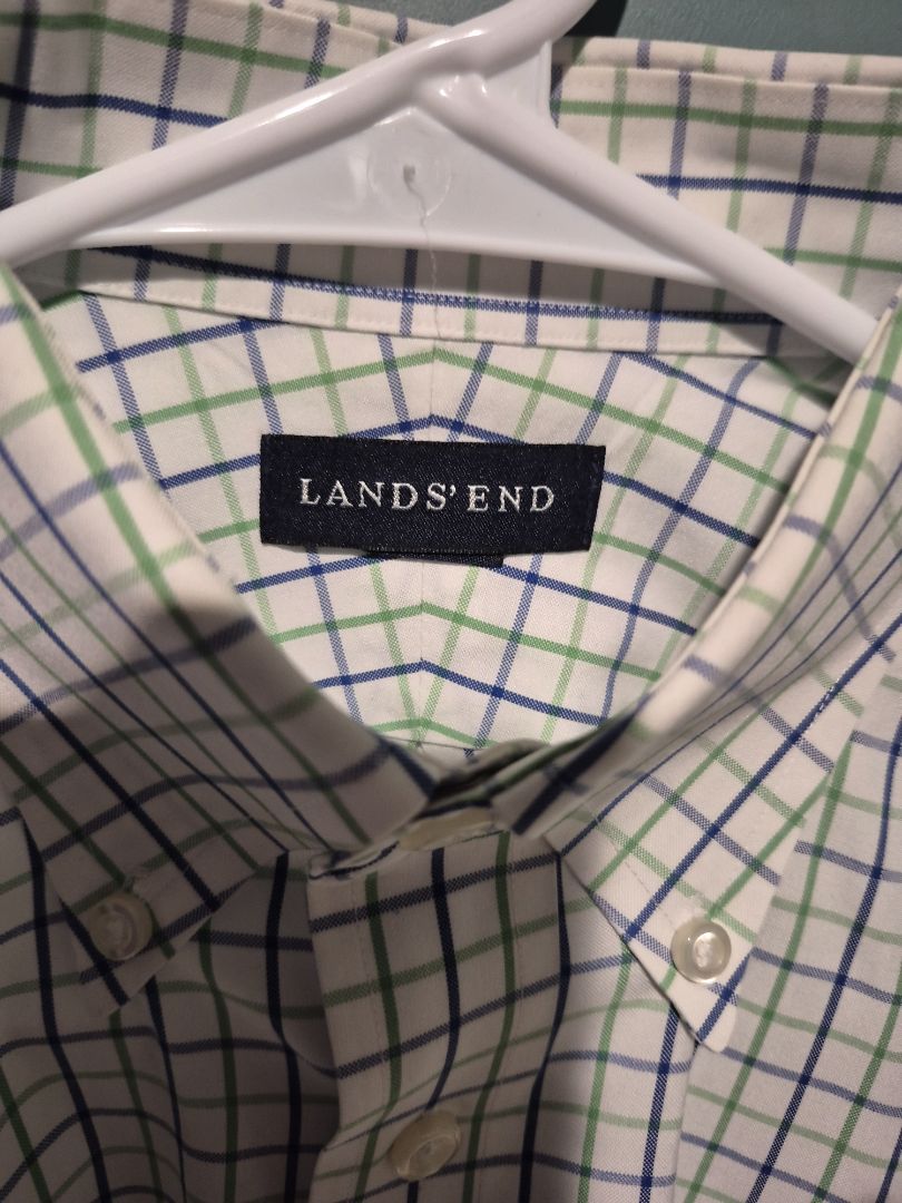 Lands' End Long Sleeve Button Shirt, 14 1/2 - 32, white, blue,