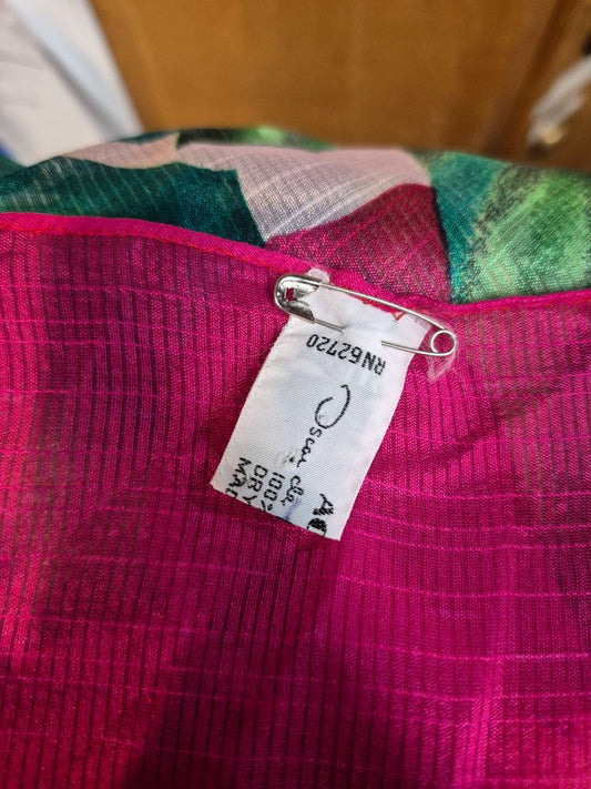 Oscar DeLa Renta Scarf, 35" × 34", Pink & Green Floral