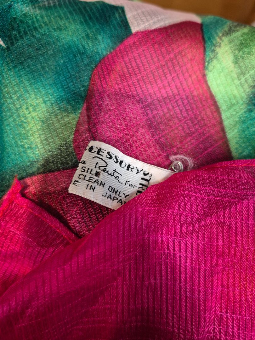 Oscar DeLa Renta Scarf, 35" × 34", Pink & Green Floral