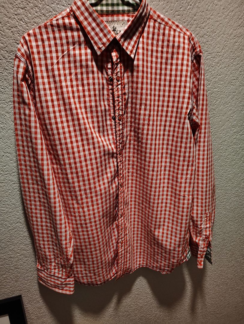 Red check Age of Wisdom Snap Front Shirt long sleeve, large