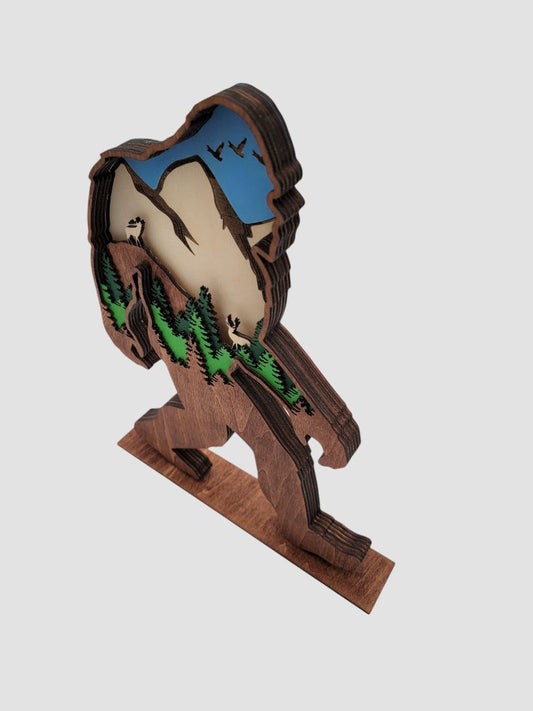 Handmade Bigfoot 6 Layer Wood Silhouette Statue, 10 inches tall