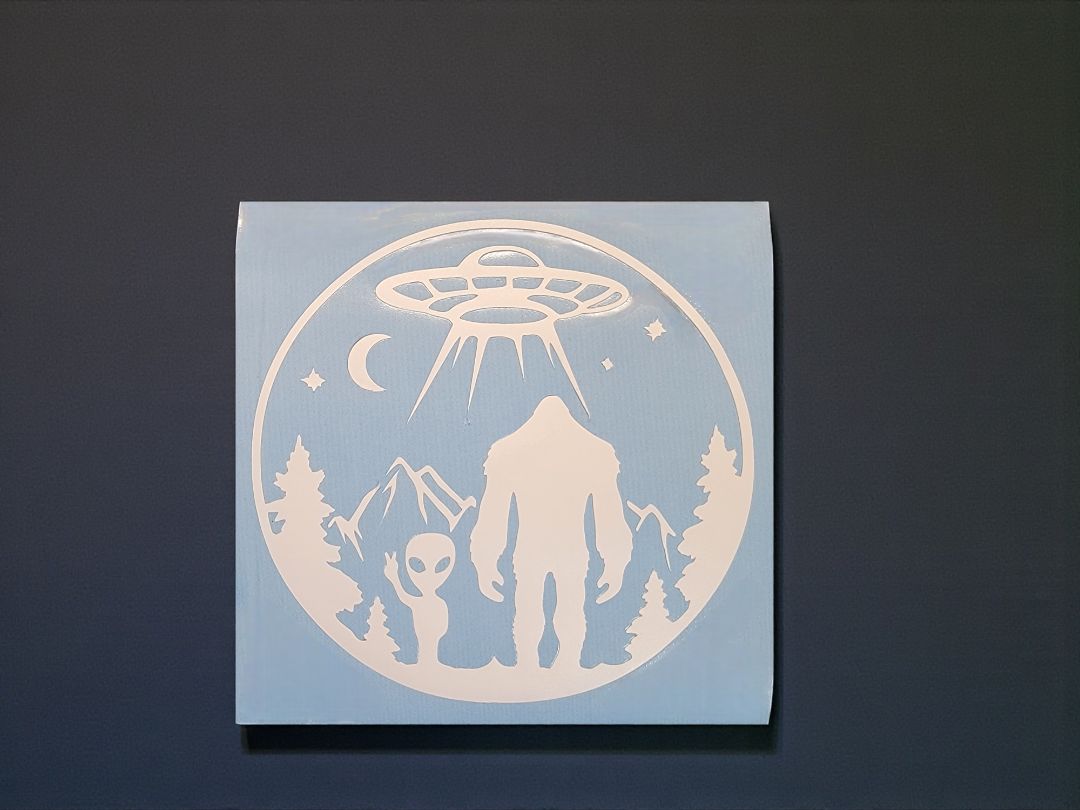 White  Bigfoot Alien Vinyl Sticker