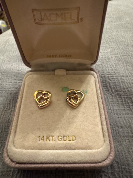 14K Dual Heart Stud Earrings