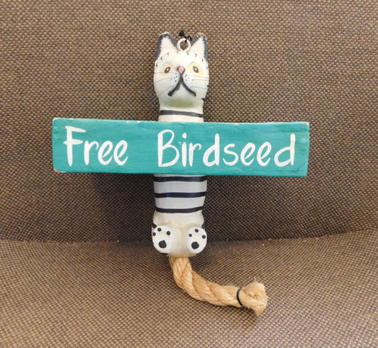 Wood Cat with Sign
