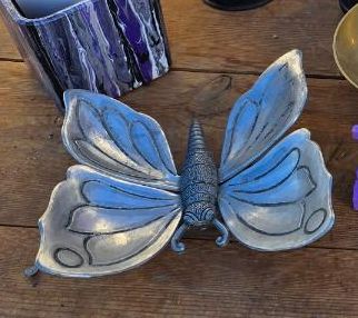 Vintage Pewter Butterfly Ashtray with Removable Wings