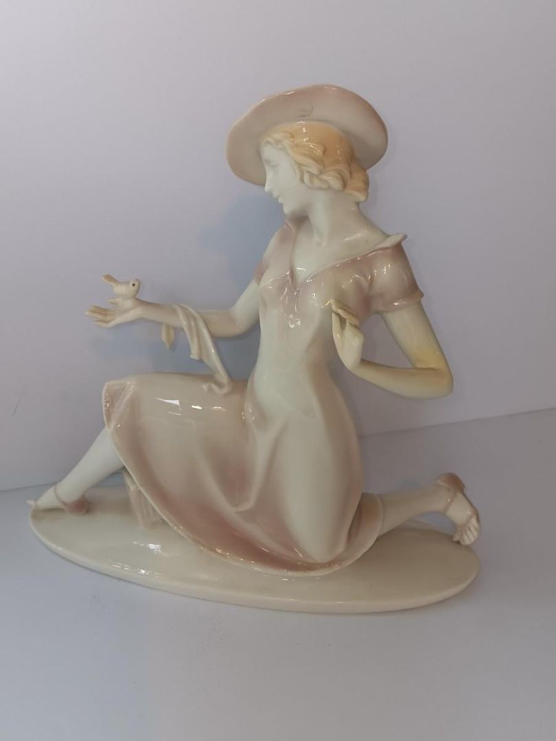 Passau 1930's Art Deco Dressel & Kister-Passau signed horn blue brush mark, 12 x 10