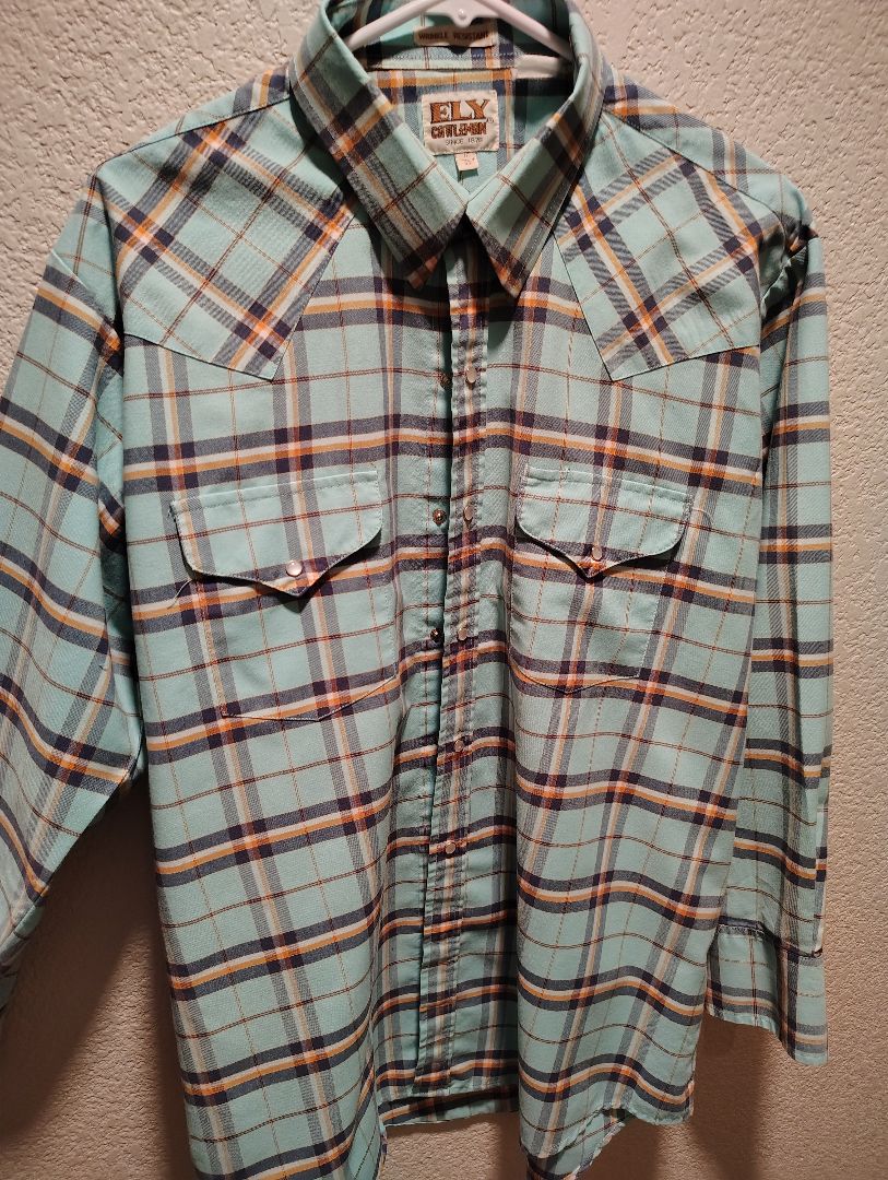Teal/Multi Ely Cattleman Snap Front Shirt Plaid Long Sleeve, 17/33