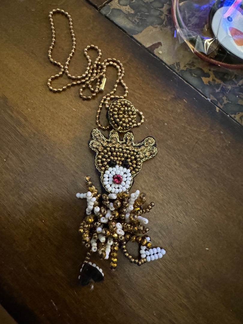 H-Gold bead reindeer necklace