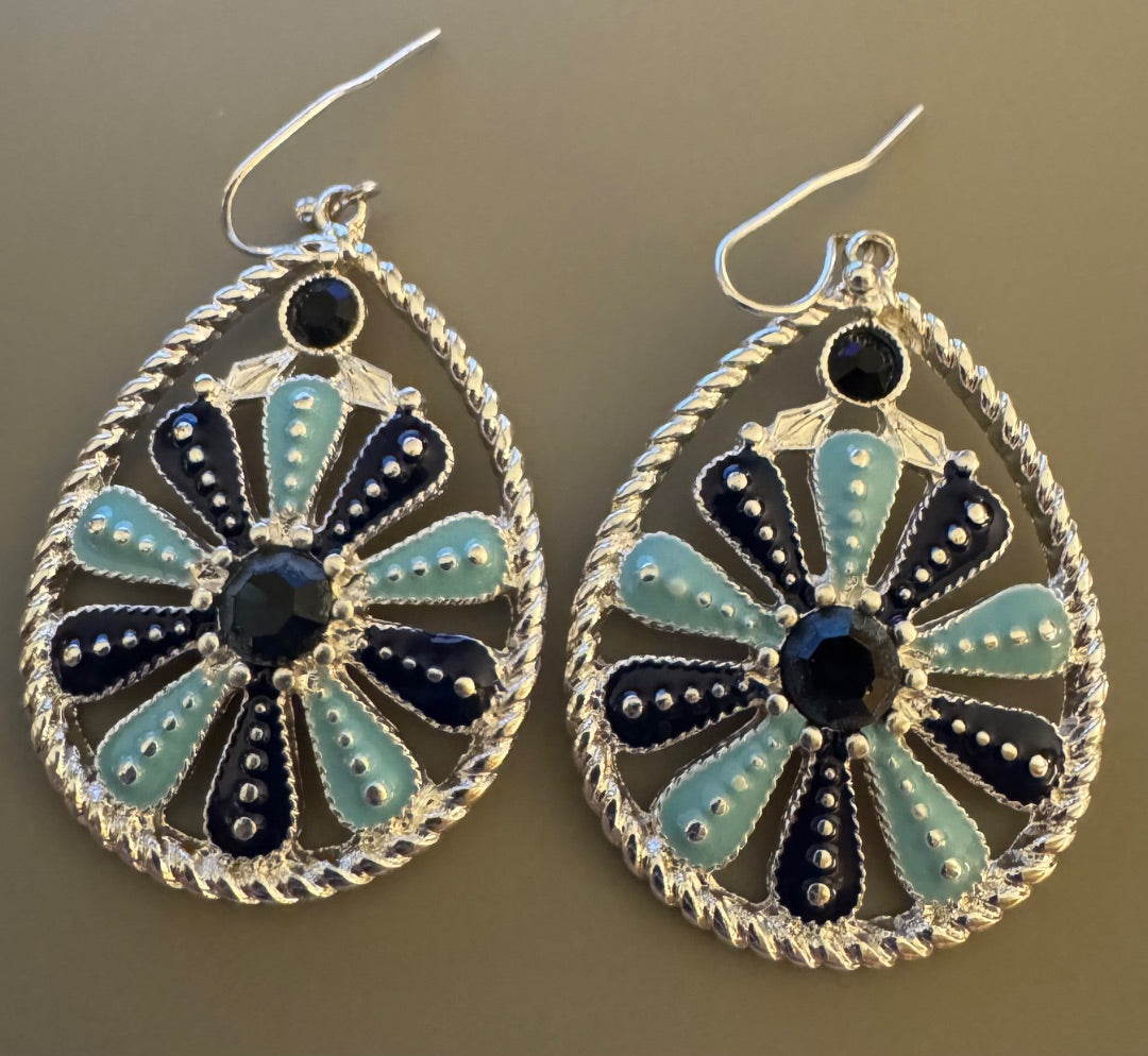 Twotone blue silvertone dangle earrings
