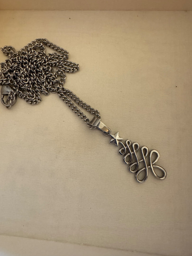 H-silvertone christmas tree necklace