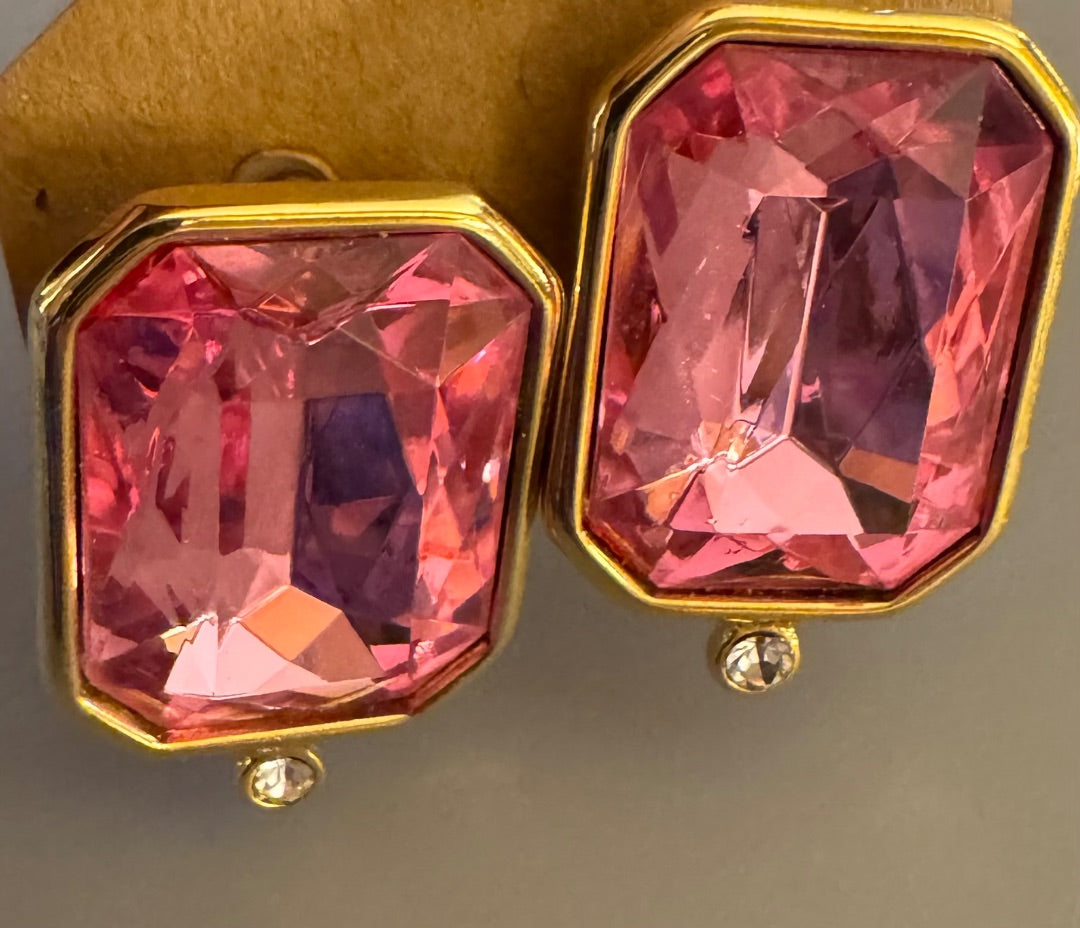 Lg Pink facet Park Lane clipon earrings