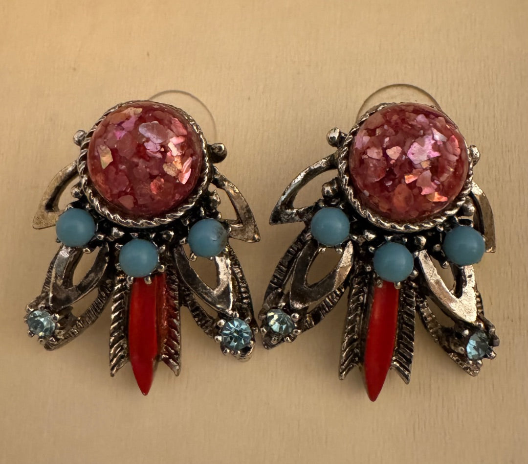 SW style maroon turq color stud earrings