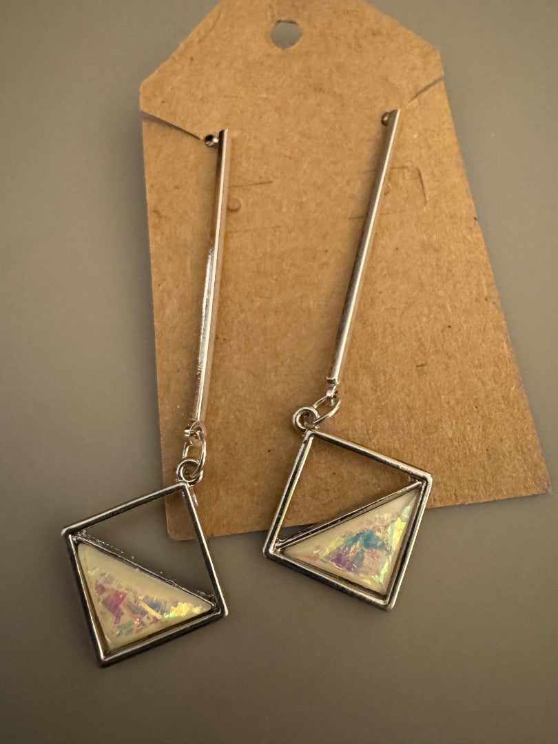 Silvertone Drop Opal like stud earrings