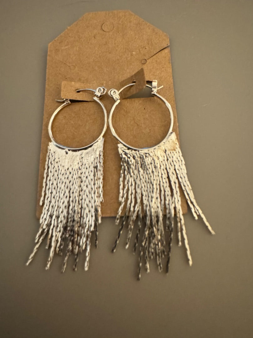 Silvertone hoop w/silvertone shimmer dangle earrings