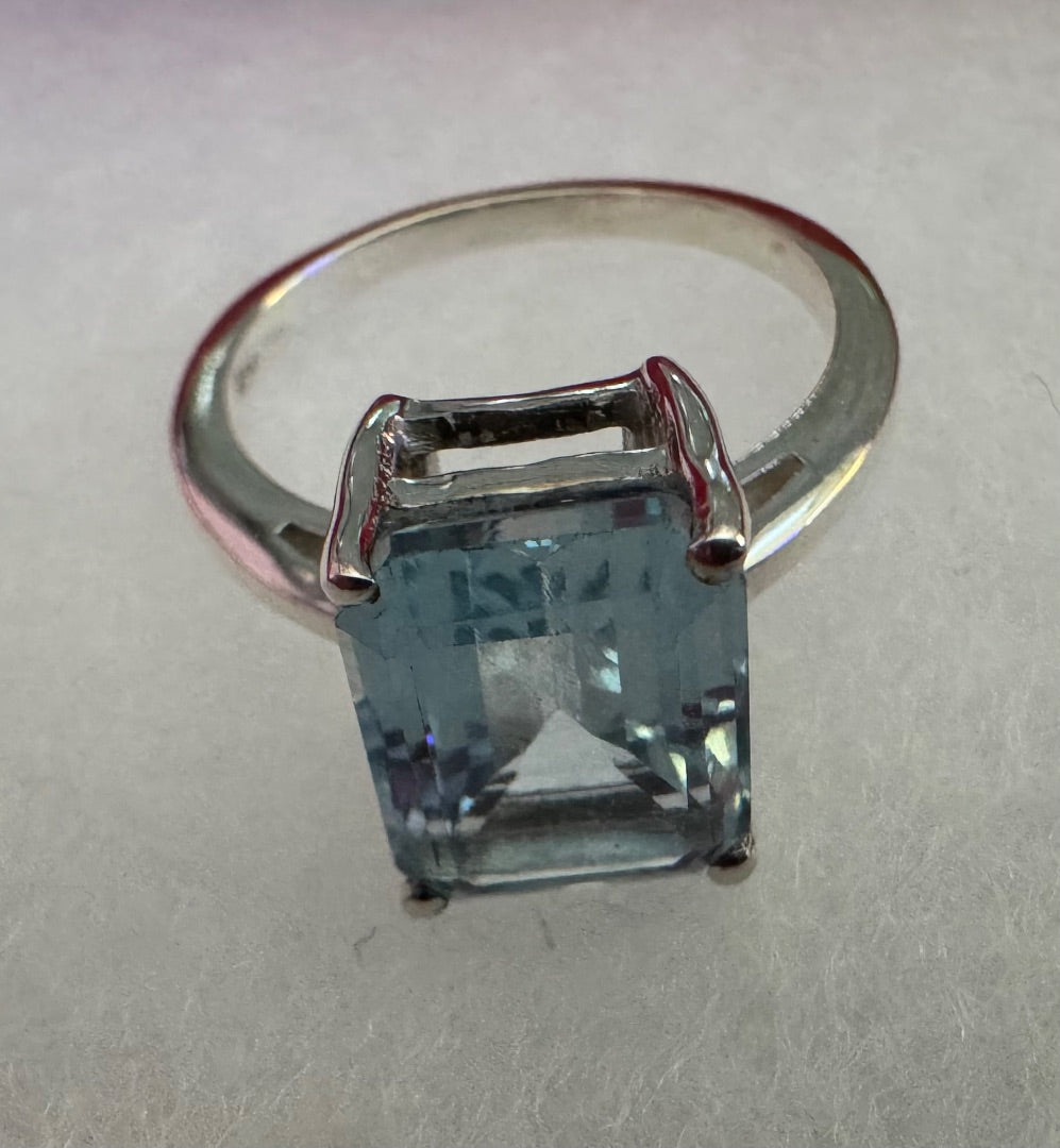 Blue Topaz emerald cut ring 4 3/4