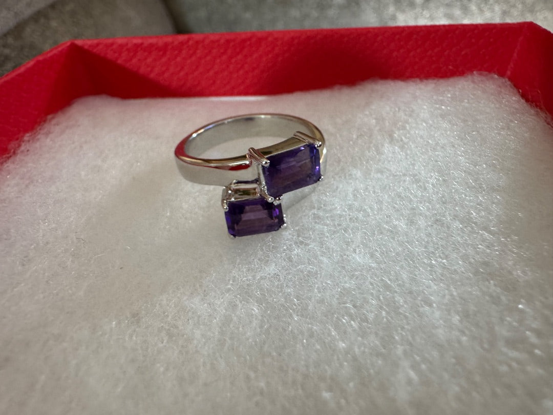 Amethyst 925 two stone ring 8