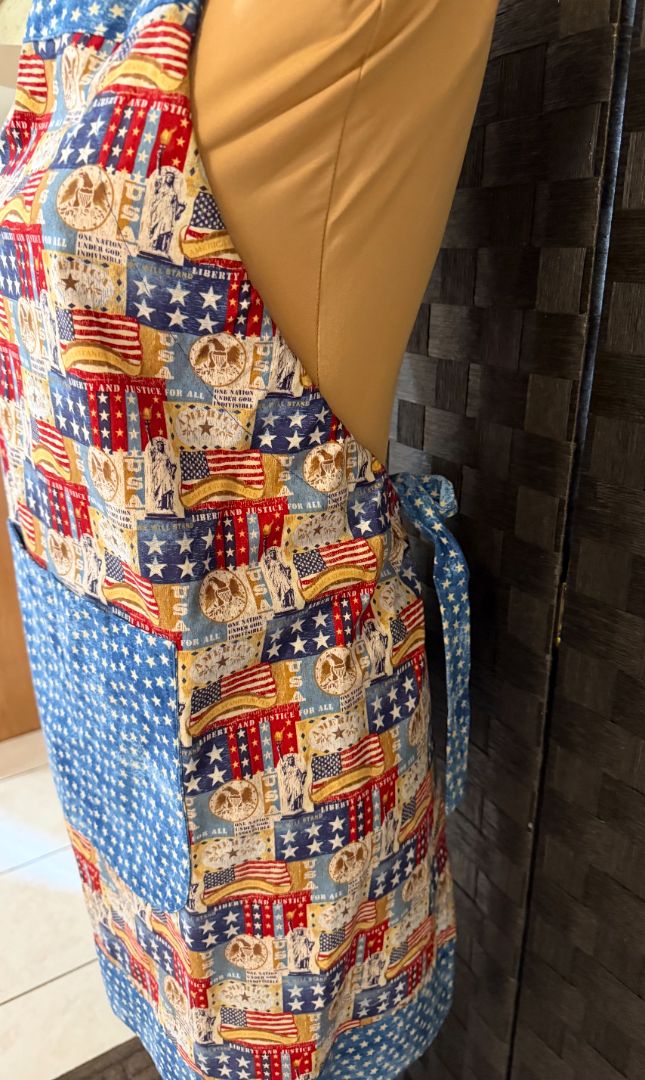 Americana Flag Themed, Red and Blue Handmade by Kelly Adult Apron, Adjustable