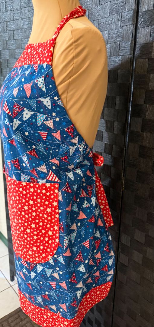 Americana Themed Red and Blue Handmade by Kelly Adult Apron